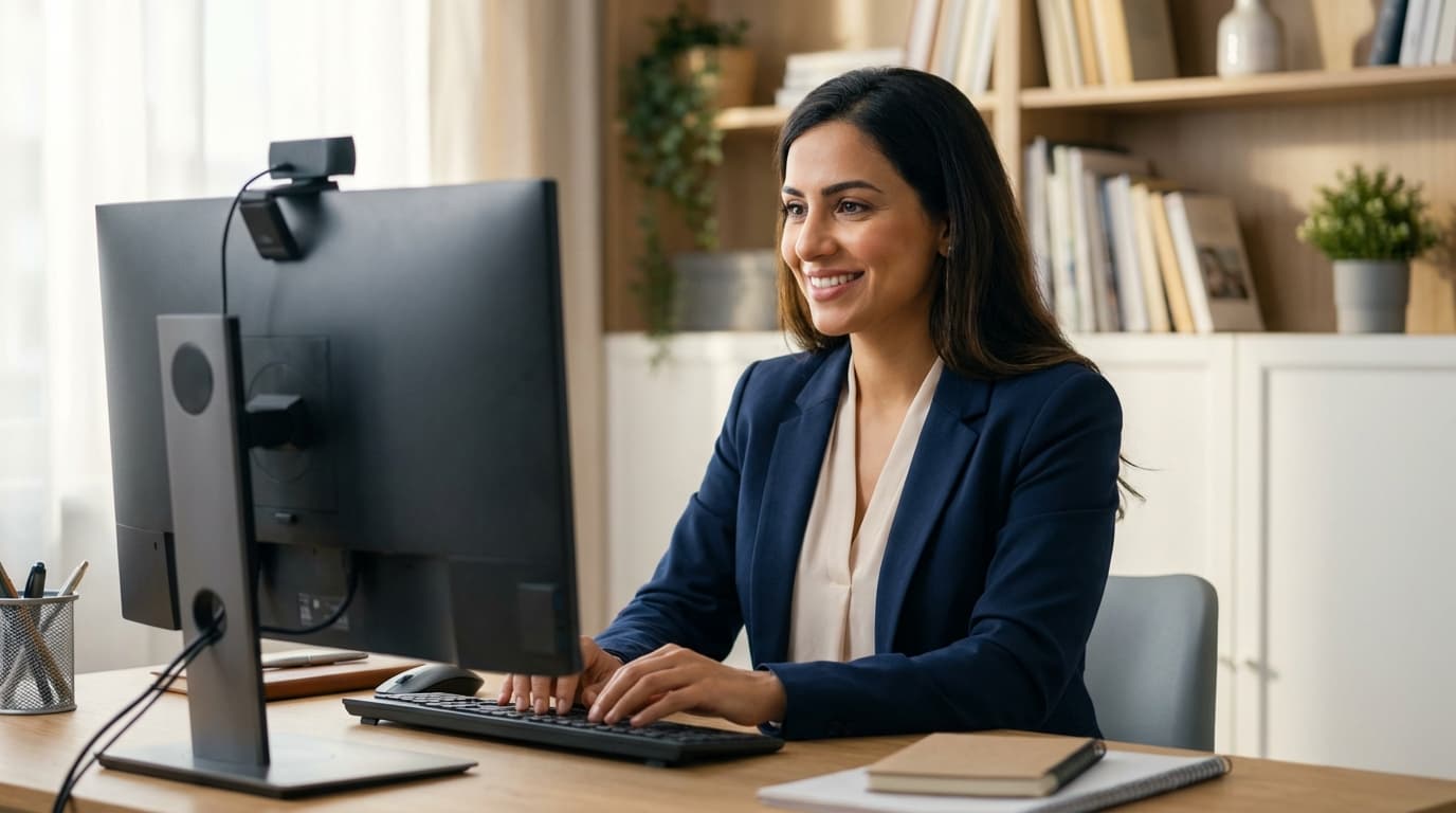 Confident candidate recording a video interview