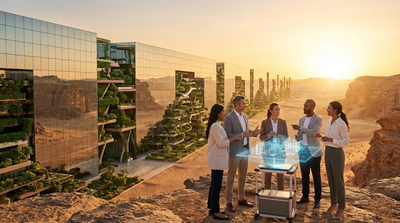 Futuristic view of NEOM The Line project with sustainable architecture