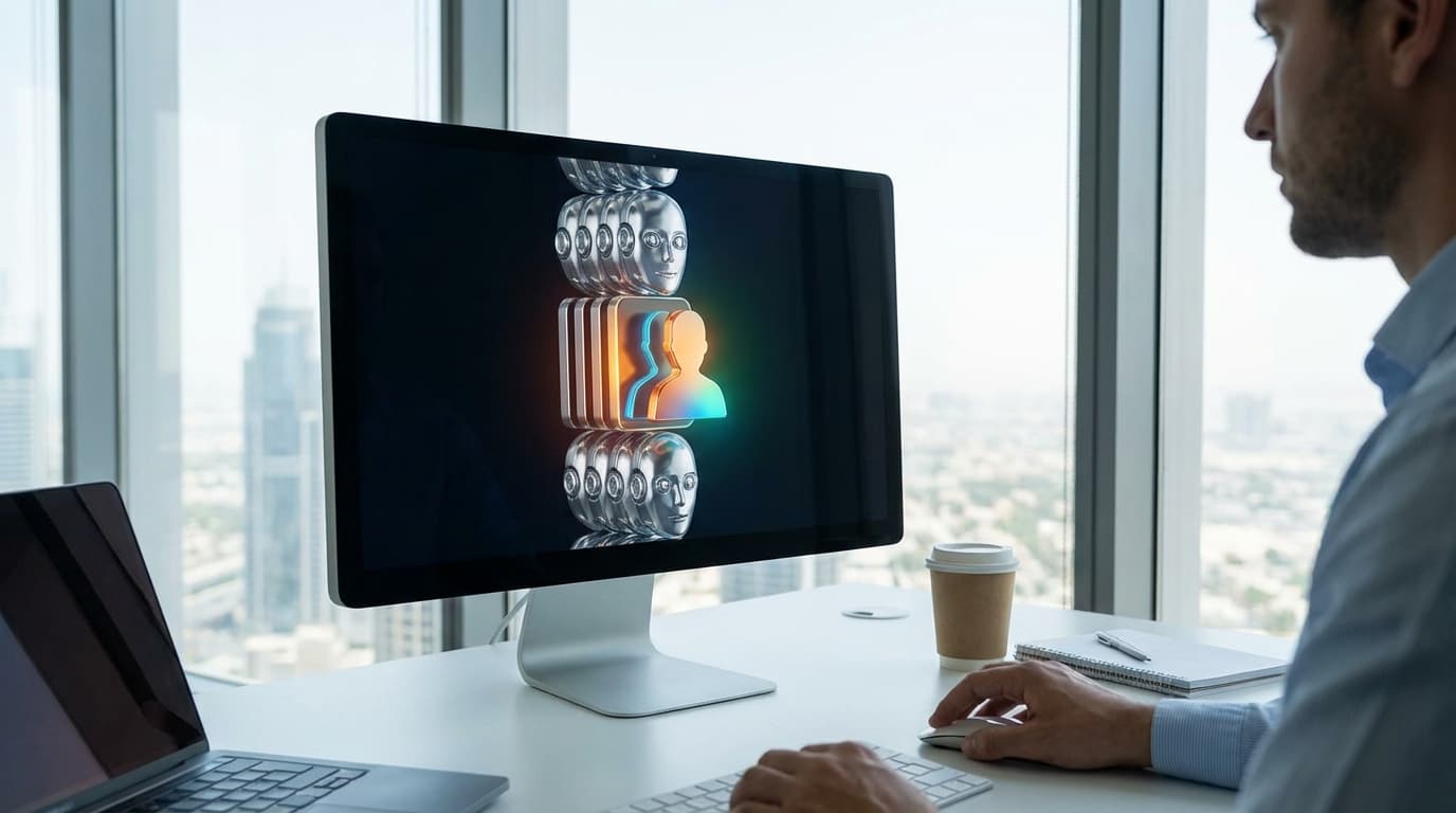 Recruiter looking at a stack of identical robotic resumes
