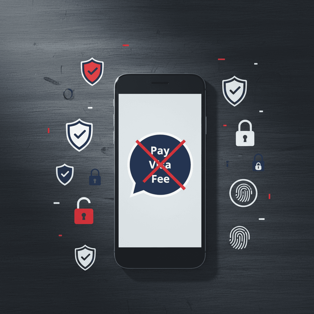 Graphic illustration of a smartphone screen showing scam warning signs